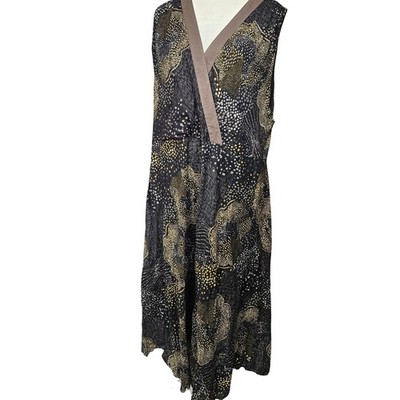 Mlle Gabrielle Women Black Gold Abstract Dot Cotton Midi Dress Plus 22W 24W