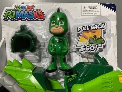 PJ Masks Gekko Kickback Pull Back Motorcycle Vehicle Playset Toy w Figure Helmet