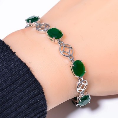 Emerald Simulated 925 Sterling Silver Tennis Bracelet 7.99'' B73333 Gift for her