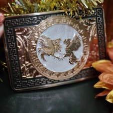 Fighting Roosters  Belt Buckle Western  Rodeo Silver Rosetone Rectangle 