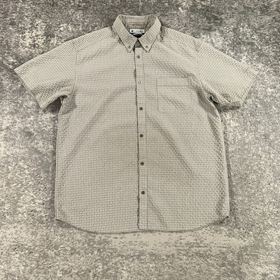 Columbia Shirt Mens XL Beige Plaid Twill Short Sleeve Button Down Outdoor Hiking