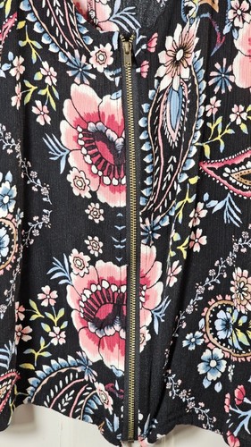 Cottagecore Xhilaration Blouse Size L Black Paisley Floral Print Zip Tie Shirt - Picture 9 of 23