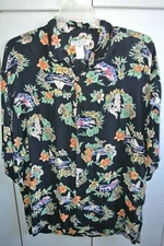 Citron Mens Medium Retro 40's Pin-Up Girls and Sailboats on Black Crepe/Mint