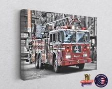 Fire Truck Decor Truck Wall Art Car Fire department Poster Kids Canvas Print Art