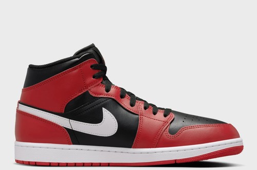 Nike Air Jordan 1 Mid Shoes Black/ White Gym Red DQ8426-061 Men's UK 8 - Picture 2 of 8