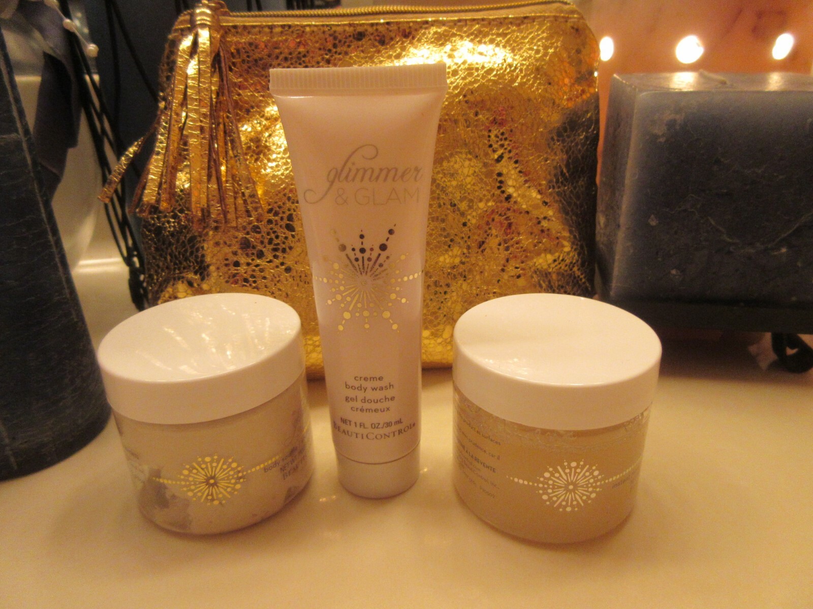 BeautiControl Glimmer & Glam Travel Set w/Gold Shimmery Bag! 4 pc. | eBay