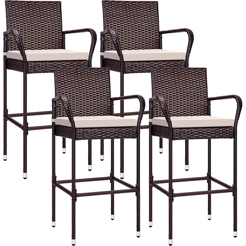 Set of 8 Backyard Patio Wicker Barstool Bar Stools Indooor Outdoor with Cushion - Image 2 of 4