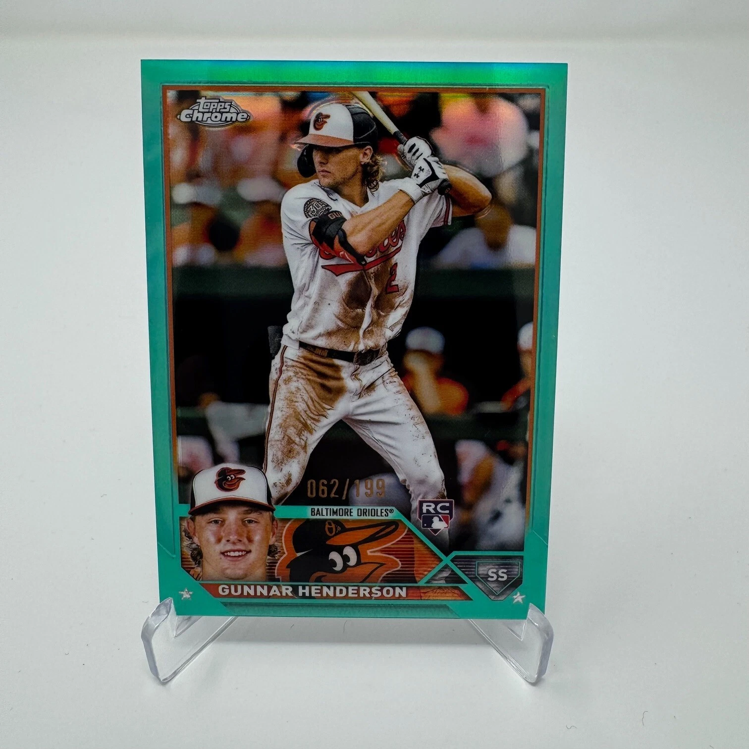 2023 Topps Chrome Gunnar Henderson #2 Aqua Refractor RC 062/199 Orioles Rookie