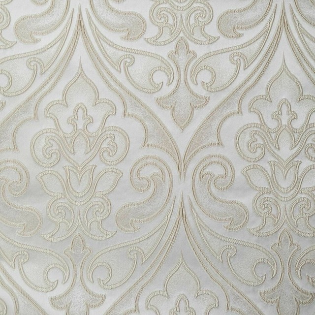 57" Wide Damask Drapery Upholstery Jacquard Fabric White Color by The
