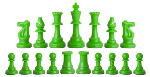 Green Deluxe Single Weight Chess Set - Board, Bag w/ Neon Green & White Pieces - Picture 2 of 5