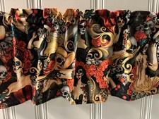 Custom Las Elegantes VALANCE CURTAIN Girls Skulls Bedroom Curtains - Made in USA