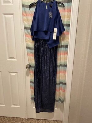 Aidan Mattox NAVY Blue Sequin Gown With 