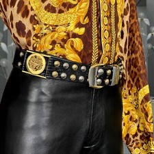 GIANNI VERSACE dual tone belt black studded Medusa head 80/32 from S/S 1992