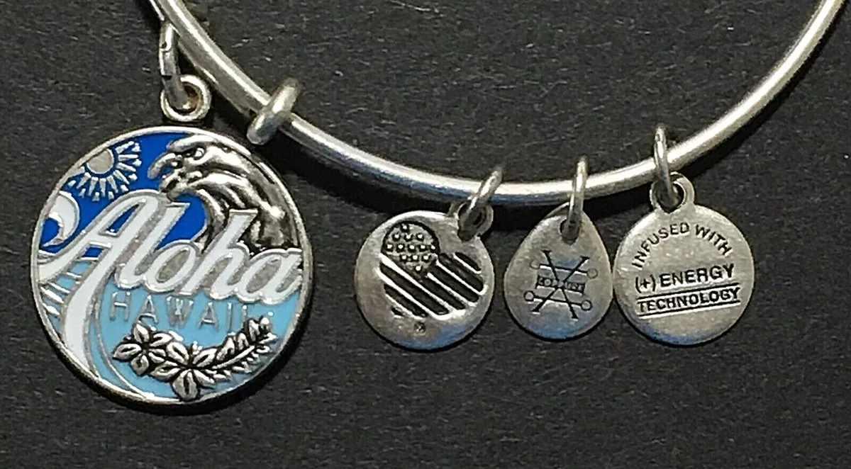 ALEX AND ANI Blue Aloha Painted Charm Hawaii Exclusive Silver Blue