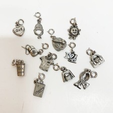 Children's Silver Tone Metal Girl's Bracelet Clip On Charms Set Of 12