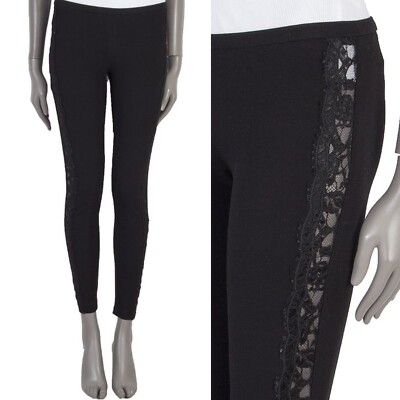 EMILIO PUCCI Lace stripe panel elastic stretch black cotton leggings size Small
