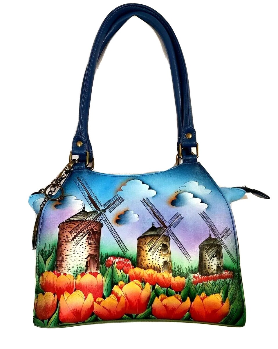 Anuschka Hand-Painted Leather Tote Bag W/ Accessories-Vintage - Main Image
