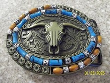 Steer Skull W/Horns Belt Buckle Western Cowboy Excellent condition