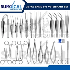 Set of 26 Pcs Basic Eye Veterinary Instrument Kit Stainless Steel German Grade