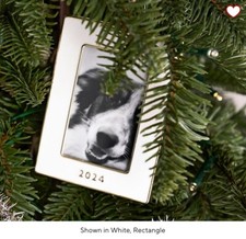 Pottery Barn 2024 Rectangle White Dated Enamel Frame Christmas Ornament New Box