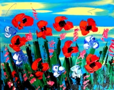 Mark Kazav - Oil Painting "Red Poppies" Art  Canvas 098609