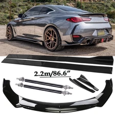 Front Bumper Lip Spoiler Side Skirts Rear Lip Glos Black For Infiniti Q60 F