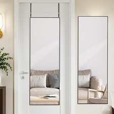 LunaMirror 122x35 CM Over The Door Mirror with Hanger Black Aluminum Alloy Frame