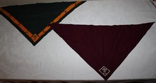Vintage Boy Scout BSA Lot 2 Bandana Nickercheif Burgandy Red Green Yellow