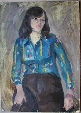 Ukrainian Soviet USSR Oil Painting female portrait realism impressionism Girl