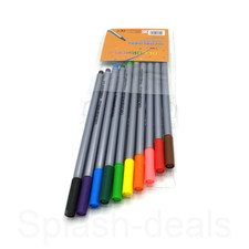 10 x Fineliner Pens Quality - Metal Fibre Tip 0.4mm - Assorted Colours Wallet