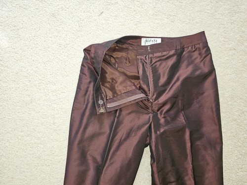 ALFANI Womens Petite Maroon Metallic 100% Silk Classic Pants & Blazer Suit Sz.8P - Picture 20 of 24