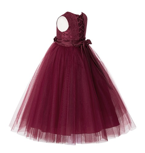 Lace Tulle tutu Flower Girl Dresses Pageant Dress Princess Gown Baptism Wedding - Picture 11 of 23