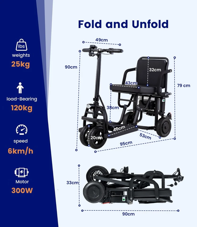 4-Rad Mobilitätsroller für Erwachsene, 3 Sekunden Faltbar, 8AH 300W Motor, 20KM - Bild 3 von 4