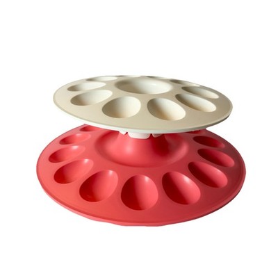 Tupperware 2 Tier Deviled Egg Round Stackable Serving Tray White/Peach Holds 24