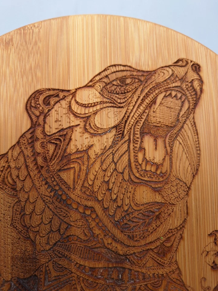 Totally Bamboo Lazy Susan Wood Burning Bear Artist Kerrie Stone Creations 10 in - Image 3 of 4