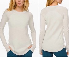 Lululemon Womens Sweater Size 6 Merino Wool Cream Thumbhole Sit in Lotus FLAW