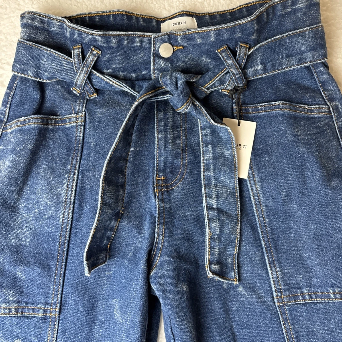 Pantalones de chándal Forever 21 denim azules desgastados elásticos talla 27 nuevos con etiquetas