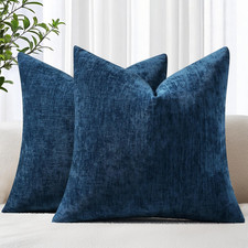 Chenille Navy Blue Spring Throw Pillow Covers 18x18 Inch Set of 2, Decorative So