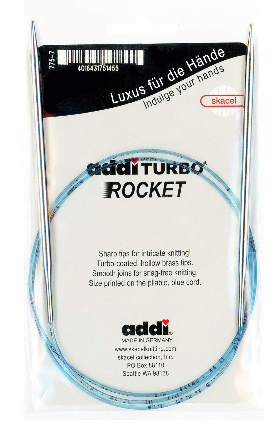 24Inch 60 cm Circular Turbo Rocket Lace Skacel Blue Cord US 07 Fits 4.5 mm
