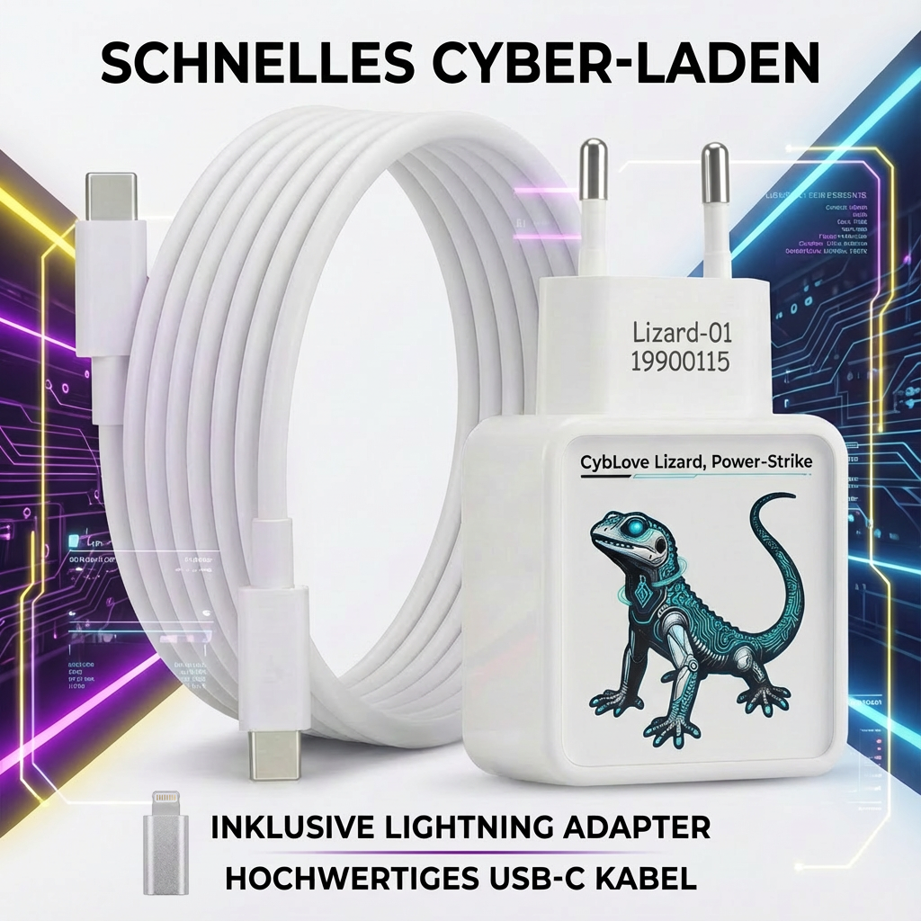 20W Cyberpunk USB-C PD Charger Dual Port For iPhone Samsung Cable Adapter