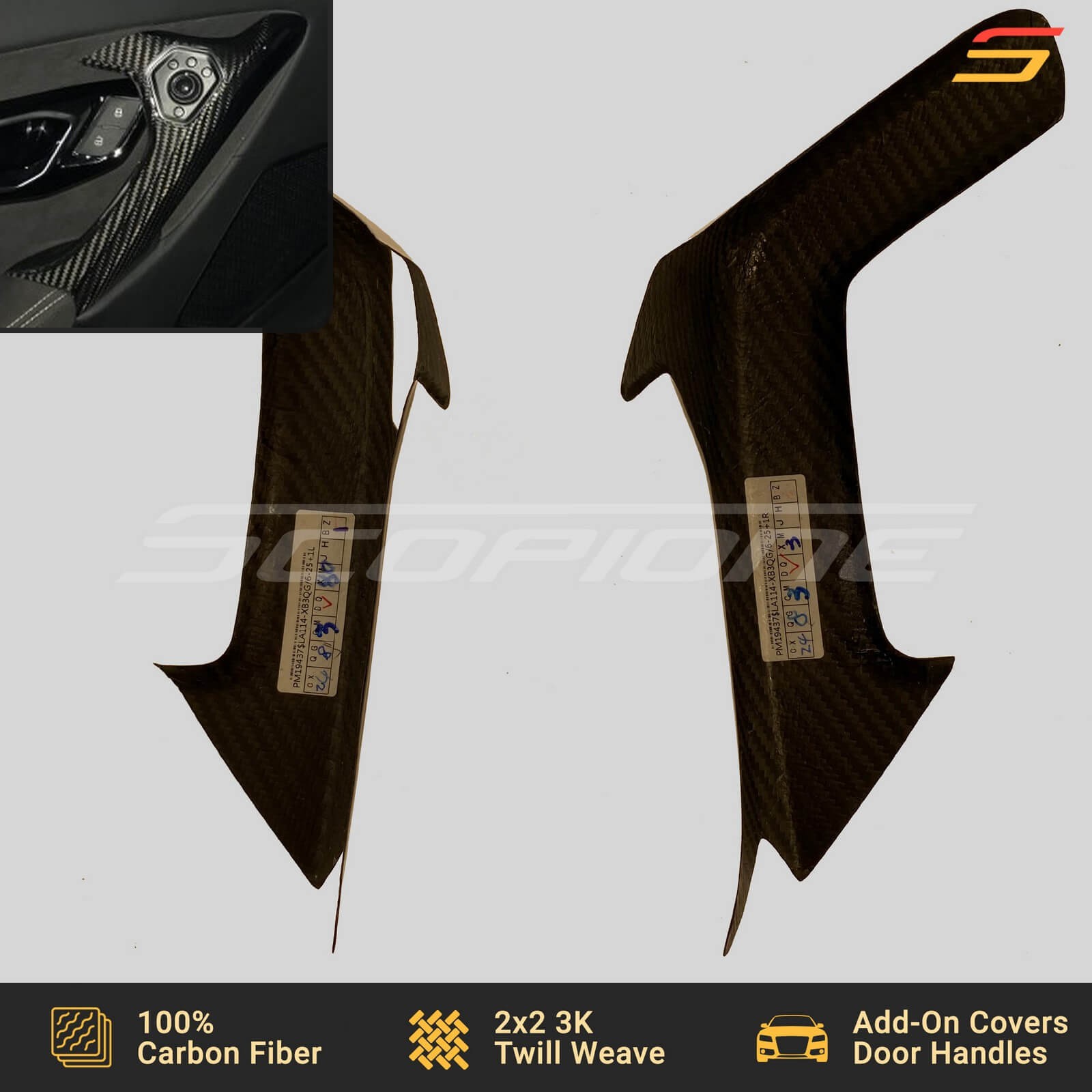 Scopione Carbon Fiber Add-On INT Door Handle Covers Trim for Lamborghini Huracan