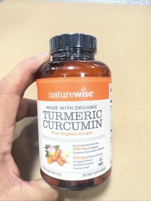 Naturewise Organic Turmeric Curcumin 180 Capsules 2250 Mg Exp 7/2028