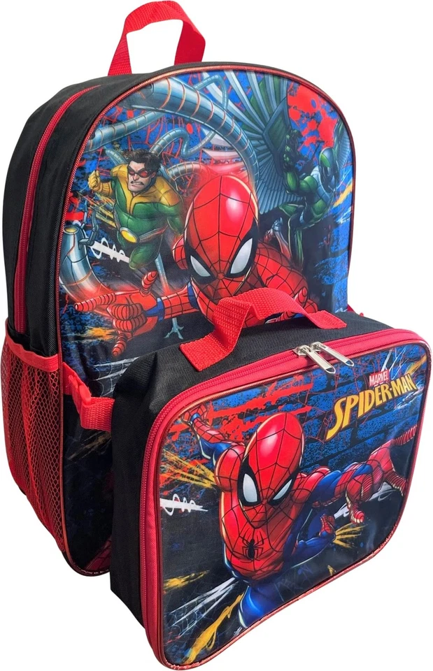 Mochila Spiderman Boys 16 pulgadas con juego de lonchera extraíble a juego (negro-... Foto 3 de 4