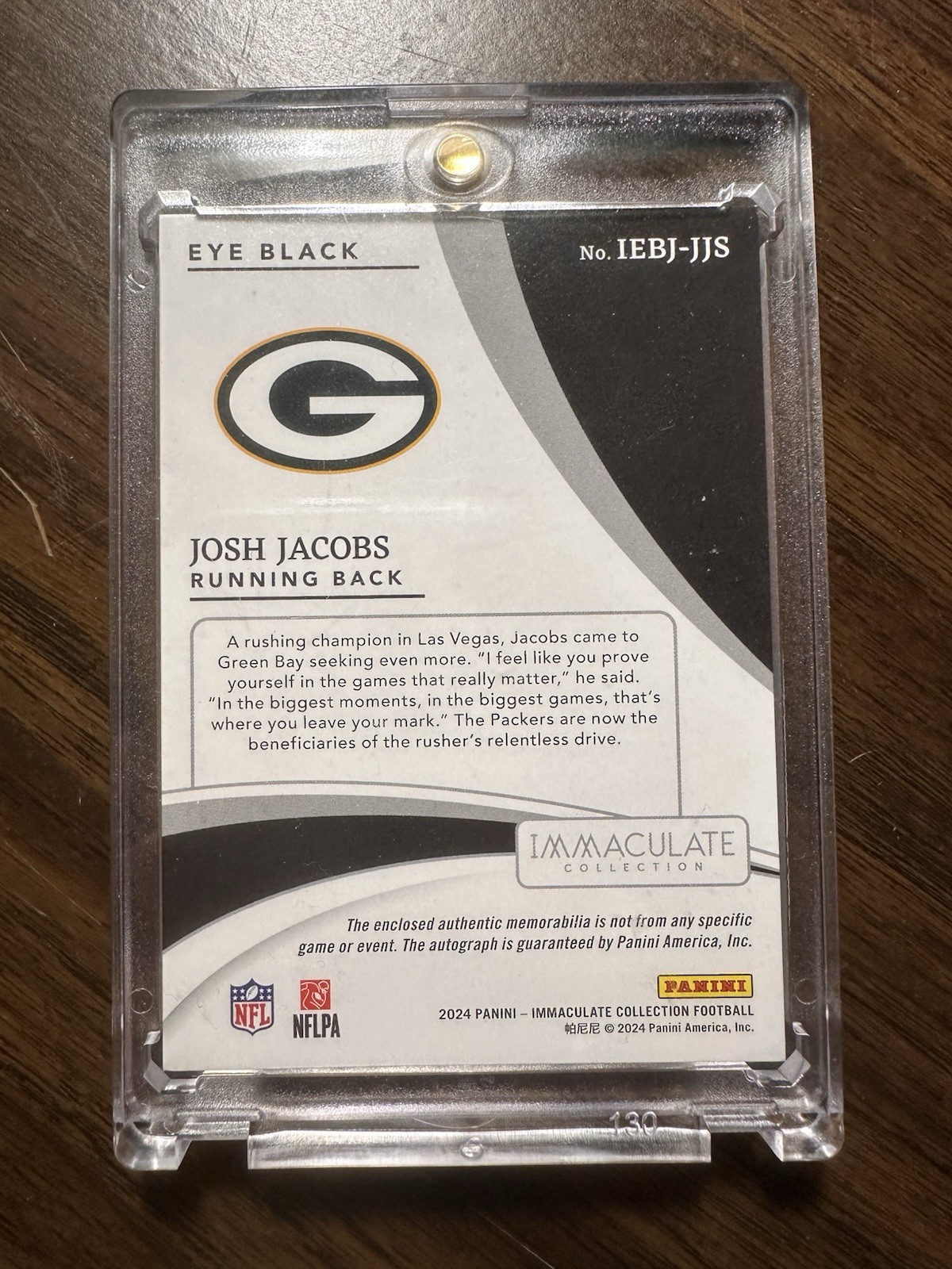 2024 Panini Immaculate Josh Jacobs Eye Black Auto Patch /49 Packers view 2