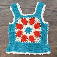 Vintage 70  s Crochet Granny Square Tank Top Sweater Vest BOHO HIPPEE Handmade