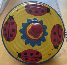 Vintage LBZ Spinning Top Toy Tin Metal Germany Lady Bug / Wood Knob Ex Condition