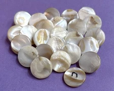 12 Vintage White Mother of Pearl Buttons, Metal Wire Loop Shank, 9/16" Diameter