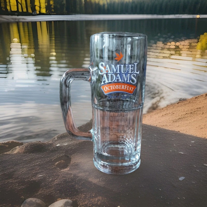 Octoberfest Glass Stein Beer Mug Fall Themed Mug Barware Handle Samuel Adams 