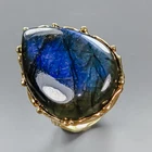 Handmade 35 ct+ Natural Labradorite Ring 925 Sterling Silver Size 7.5 /R436722