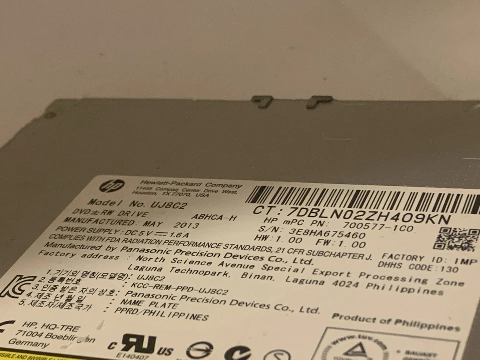 HP ProBook 450 G0 G1 Series DVD Rewriter Optical Drive P/N 700577-1C0 UJ8C2 - Image 2 of 4